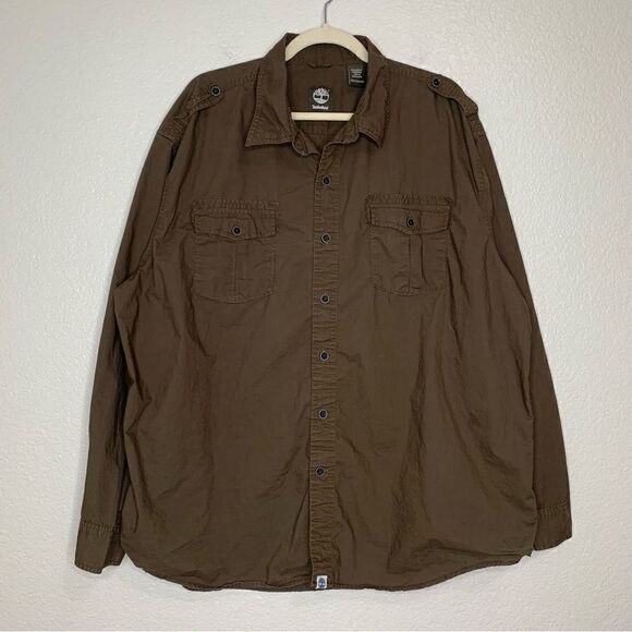 Timberland 100% Cotton Brown Button Down Men’s Shirt, Size 2XL - Picture 1 of 11